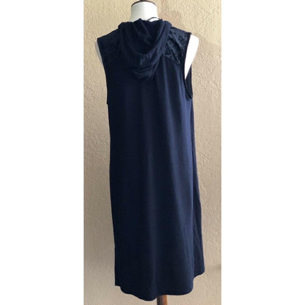 New Bobeau Black Active Cover Up Womens Size XS Velour Trim Hooded Dress - Picture 8 of 11